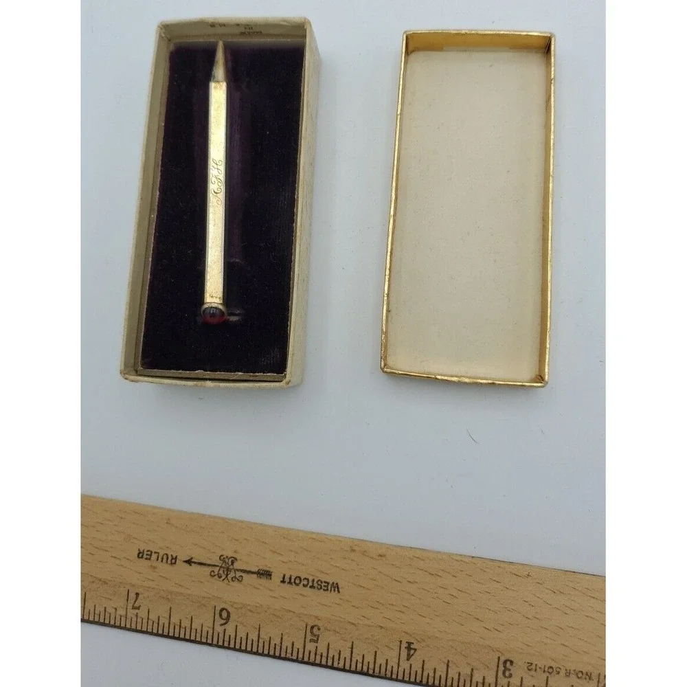 Mechanical Pencil Tie Clip Anson Red Stone Vintage with Original Box READ‎